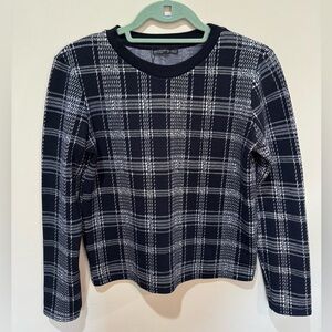 Zara Black & White‎ Plaid Boxy Fit Crew Neck Sweater Women's M